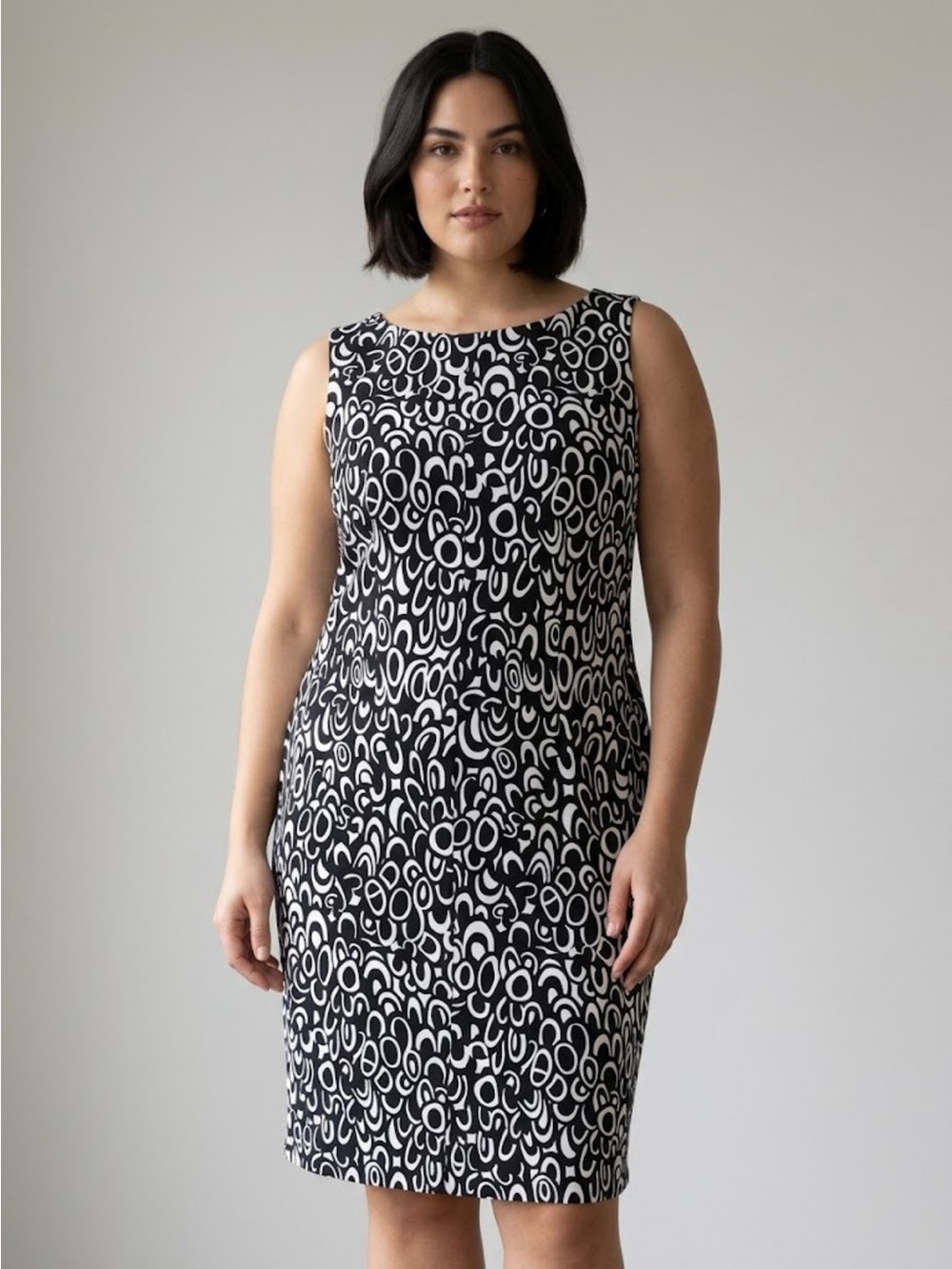 Cleo Black & White Abstract Print Dress – Size 10 | Modern Minimalist Chic |